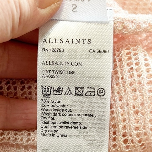 All Saints Itat Twist Tee Small Candy Pink open knit flowy  sheer oversized - Picture 8 of 11